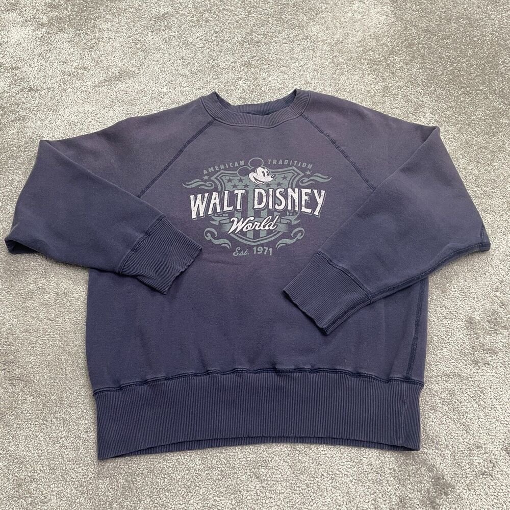 Disney Parks Vintage Mickey Mouse Sweatshirt Mens Large Blue Crew Neck Casual